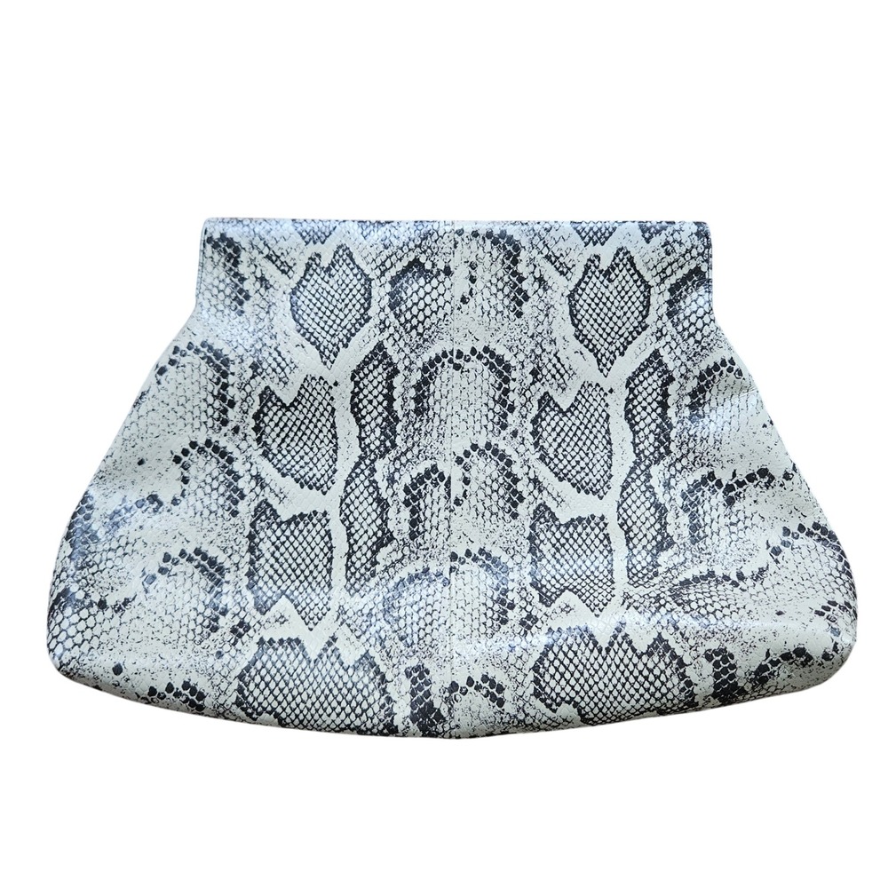 Loft Versa Grey Snakeskin Genuine Leather Oversized Frame Clutch Bag